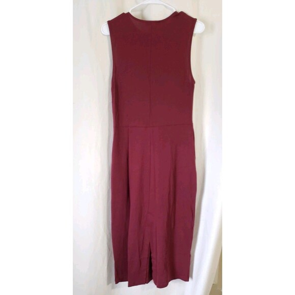 MNG Size 8 Maroon Center Drape Twist Front 100% Cotton Midi Dress - Picture 7 of 11